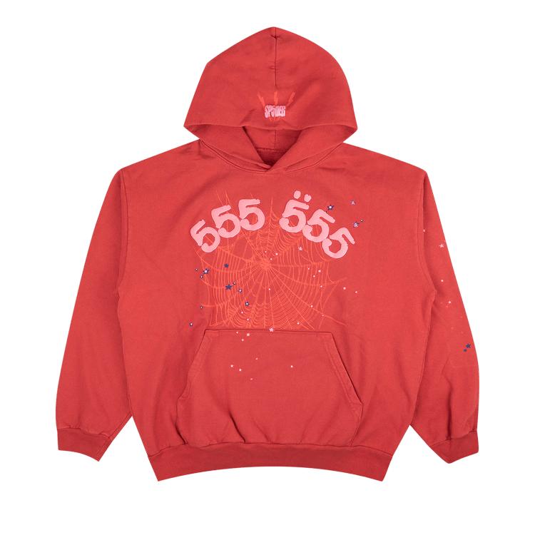 Sp5der Number 555 Pullover Hoodie Sweatshirt 'Red' by SP5DER