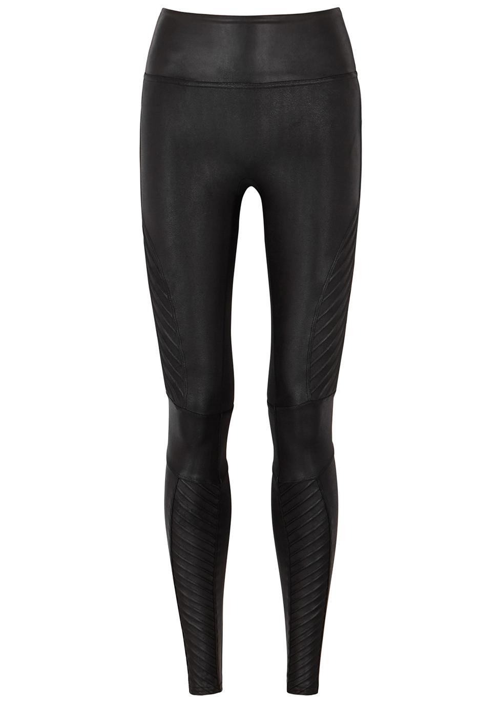 Moto black faux stretch-leather leggings by SPANX