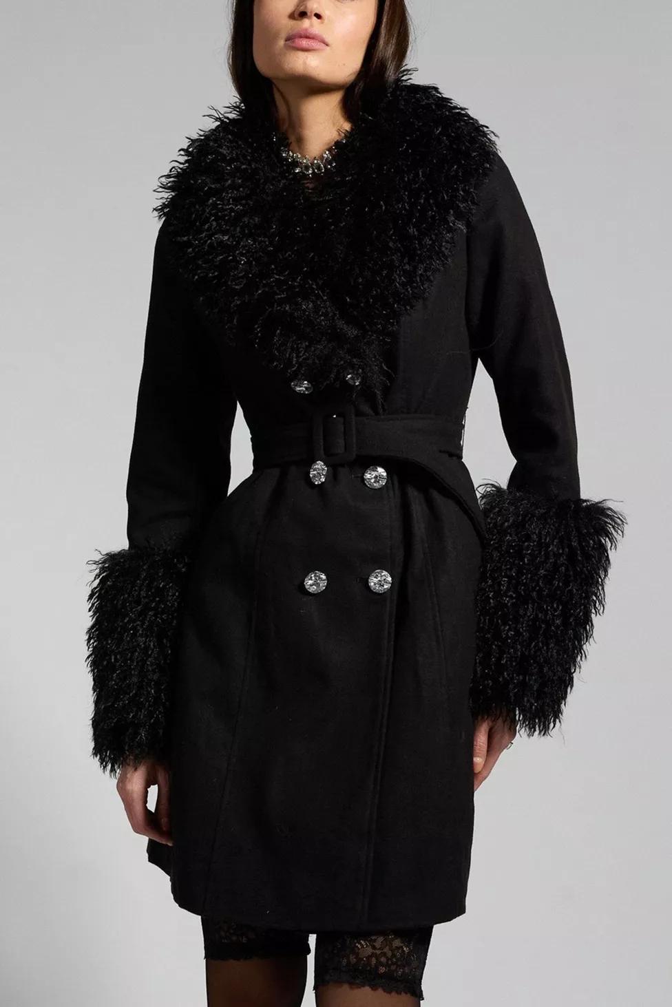 Sparkl Faux Fur Trench Coat by SPARKL