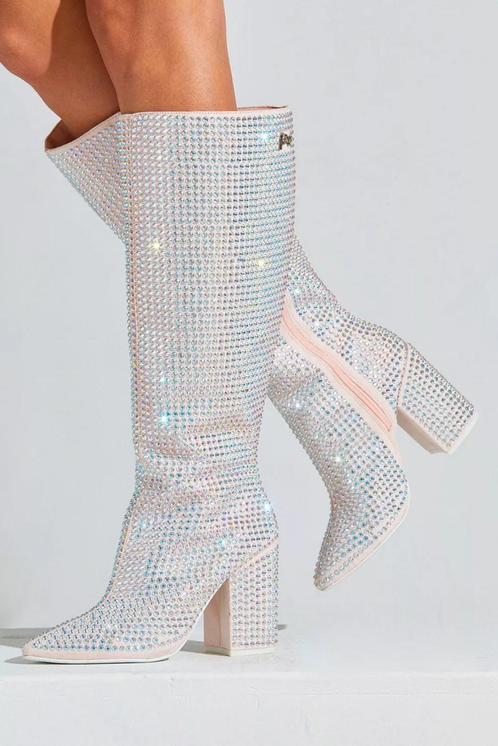Sparkl Rhinestone Heeled Boot by SPARKL