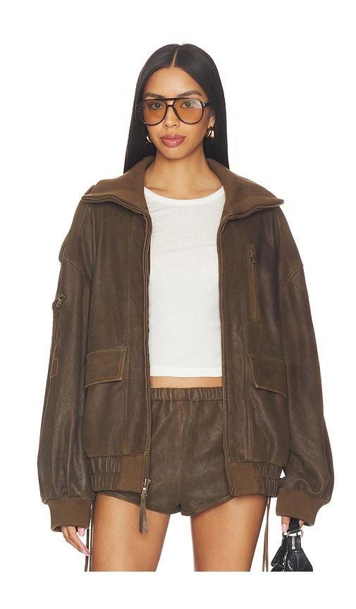 SPELL Fontaine Leather Bomber Jacket in Brown by SPELL
