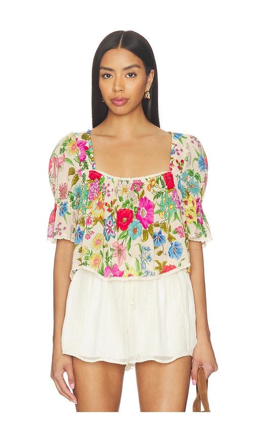 SPELL Valley Of The Dolls Short Sleeve Blouse in Ivory,Pink by SPELL