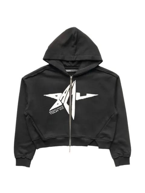 Distressed zip-up long-sleeved hoodie by SPENCER BADU