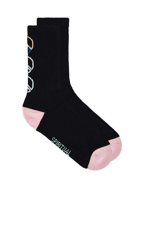 Spiritual Gangster Peace Emblem Crew Sock in Black by SPIRITUAL GANGSTER