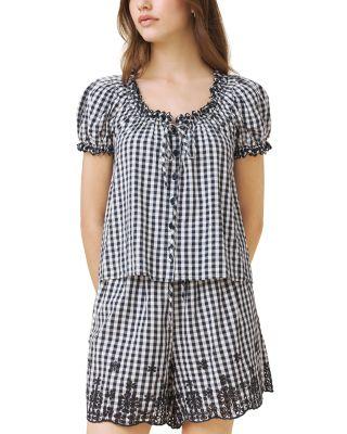 Gigi Gingham Puffed Sleeve Blouse by SPLENDID