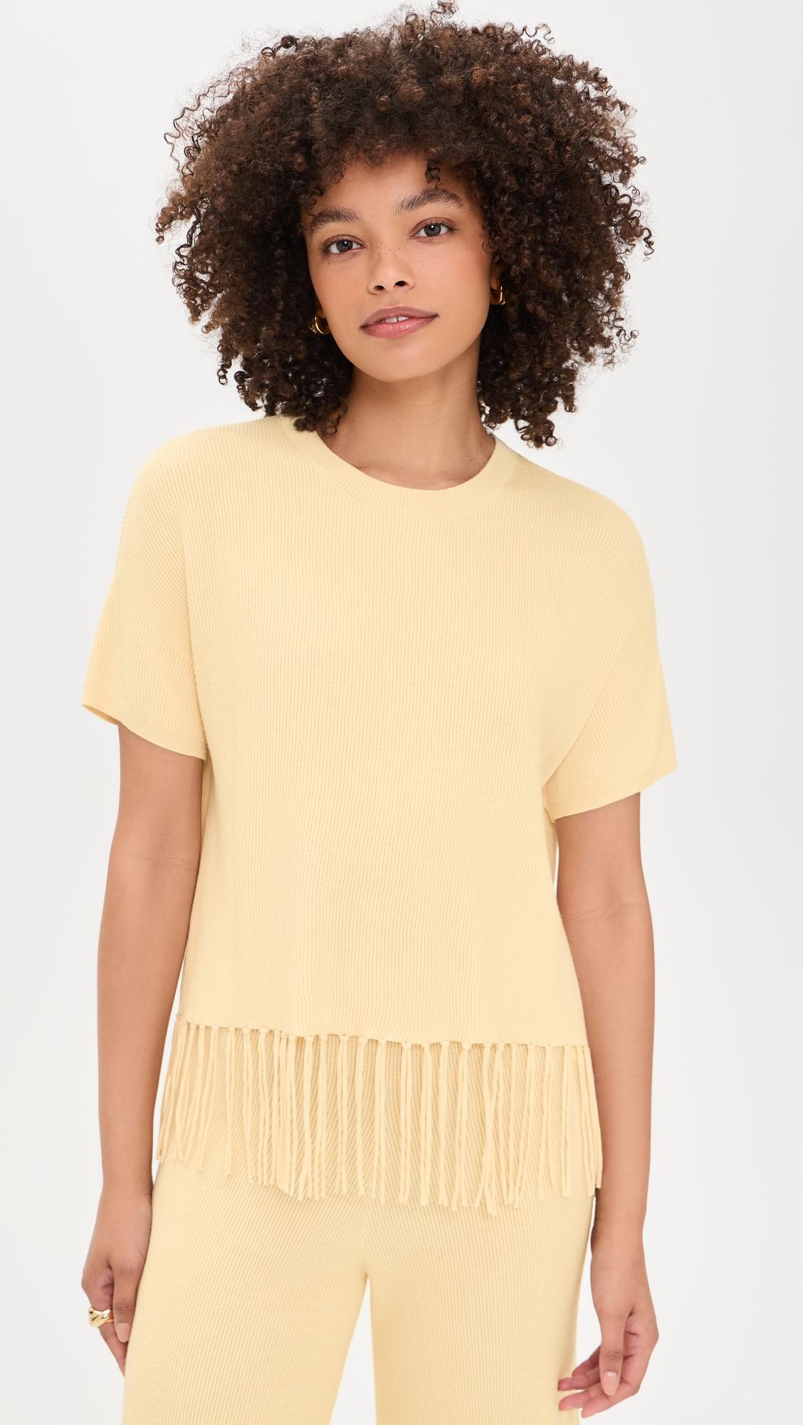 Splendid x @Cellajaneblog Short Sleeve Fringe Sweater by SPLENDID