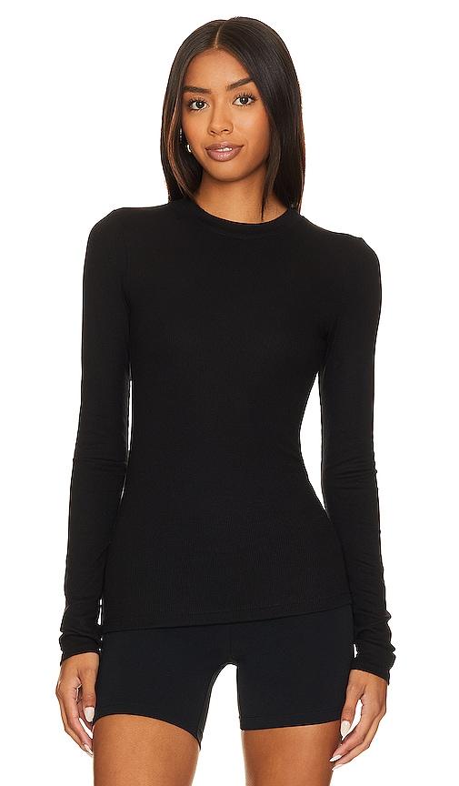 Splits59 Louise Rib Long Sleeve Top in Black by SPLITS59