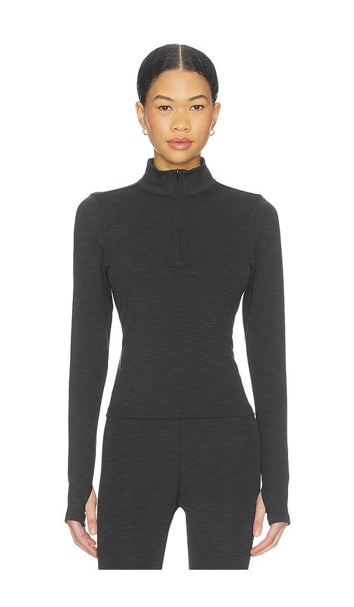 Splits59 Stevie Active Rib Half Zip Waist Length Top in Black by SPLITS59