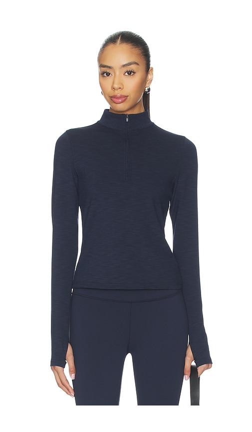 Splits59 Stevie Active Rib Half Zip Waist Length Top in Navy by SPLITS59