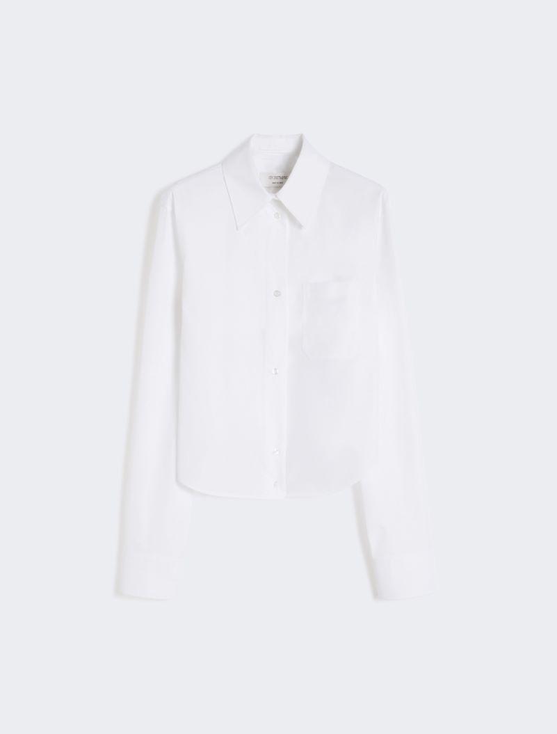Cotton cropped shirt with pleated back - OPTICAL WHITE by SPORTMAX