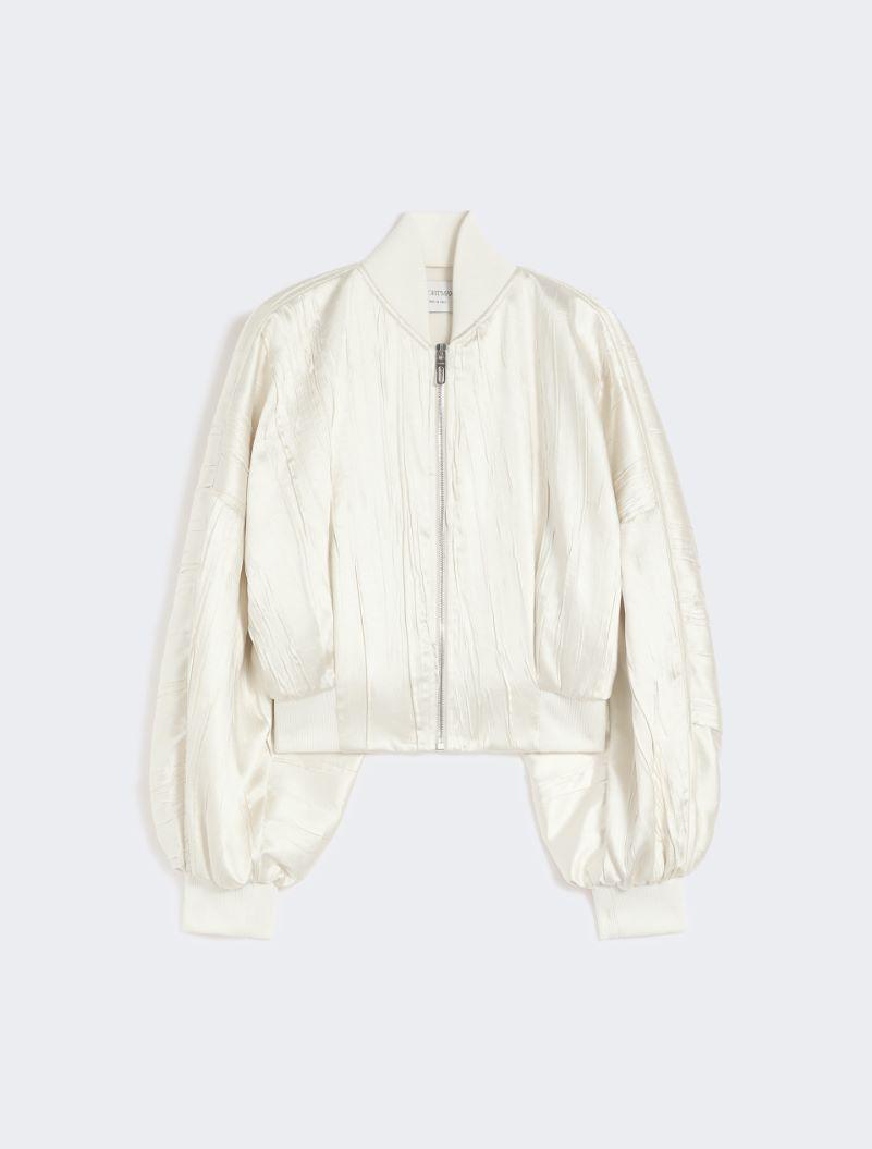 Plissé-pleated satin bomber jacket - IVORY by SPORTMAX