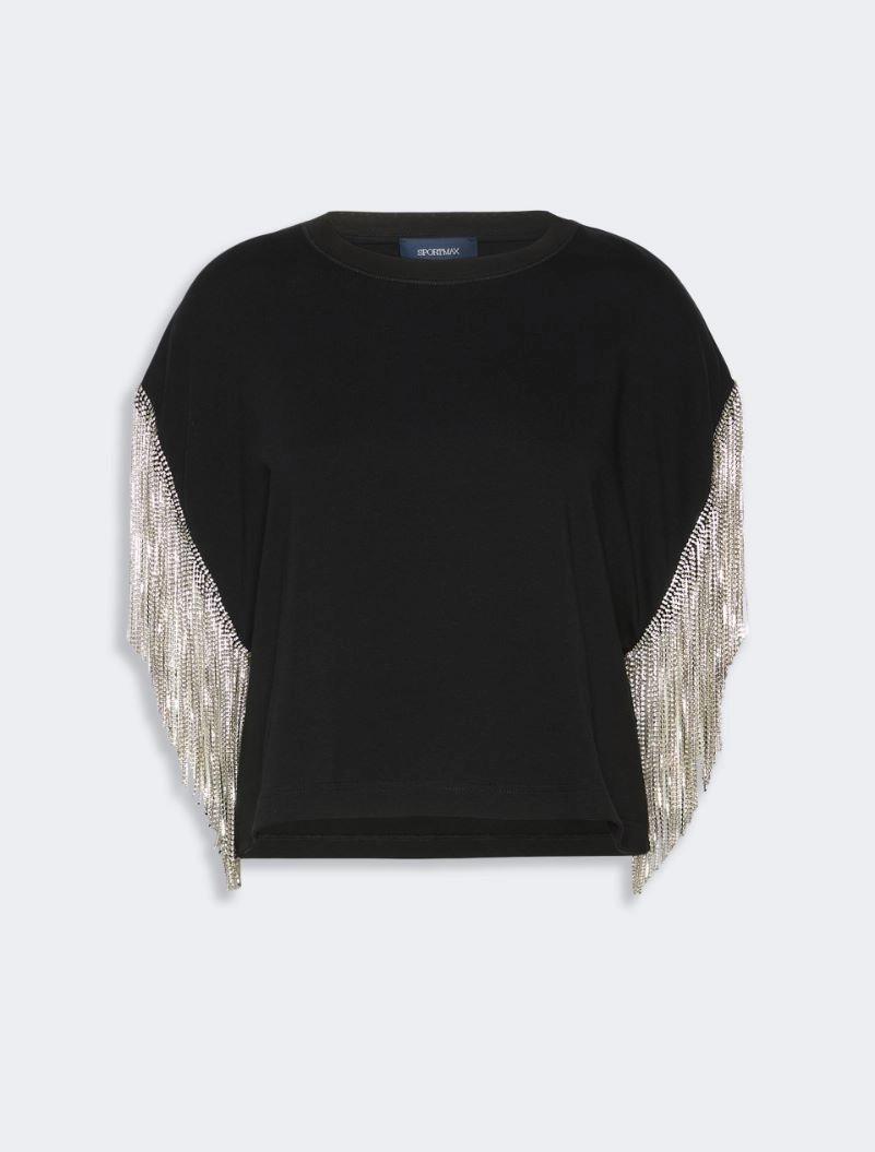 Rhinestone fringe-adorned cotton boxy T-shirt - BLACK by SPORTMAX