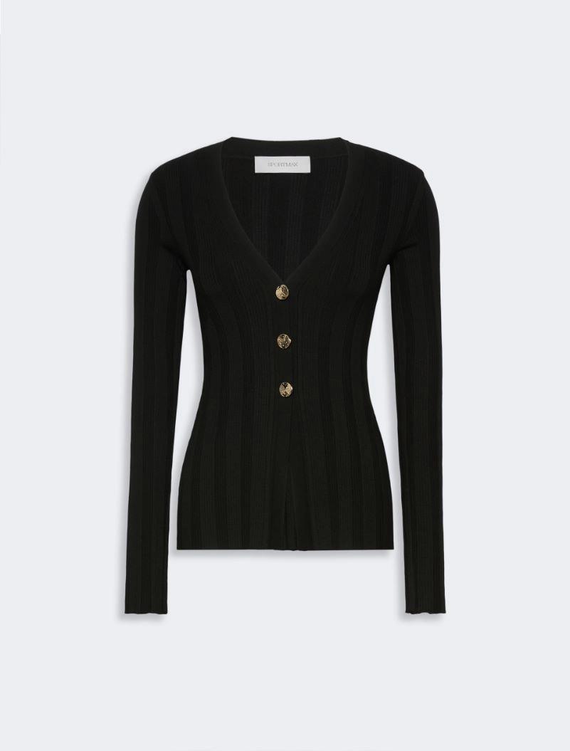 Slim-fit rib-knit viscose cardigan - BLACK by SPORTMAX