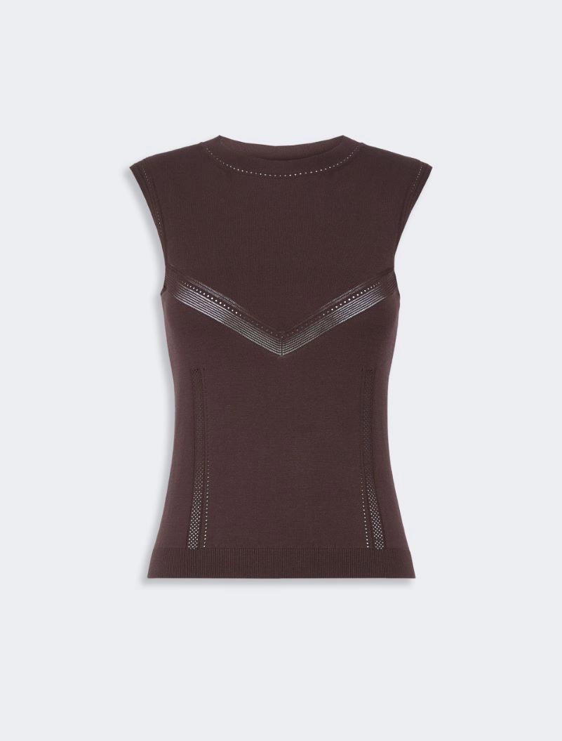 Trompe l’oeil-look viscose top - CHOCOLATE by SPORTMAX