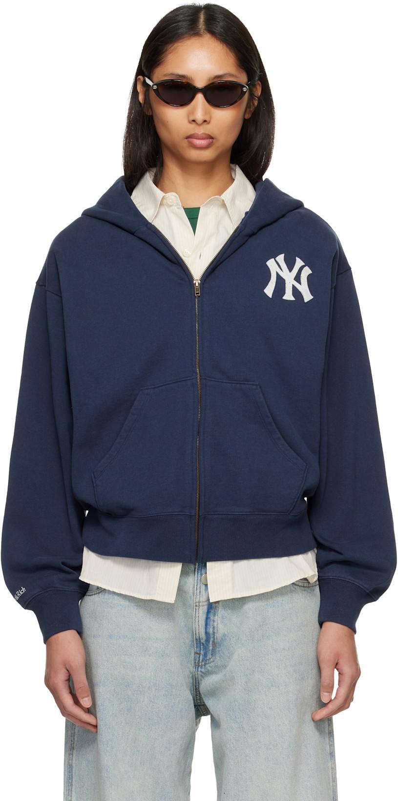 Navy Heritage Yankees Serif Zip Hoodie by SPORTY&RICH