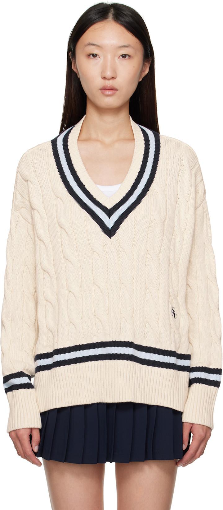 Off-White 'SRC' Cableknit V-Neck Sweater by SPORTY&RICH
