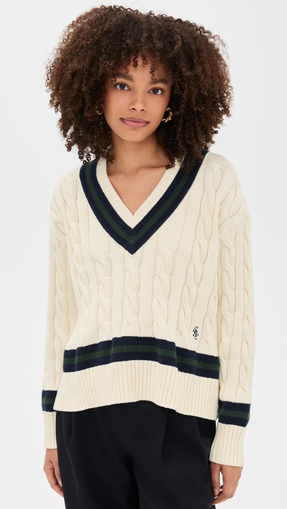 SRC Cable Knit V Neck Sweater by SPORTY&RICH
