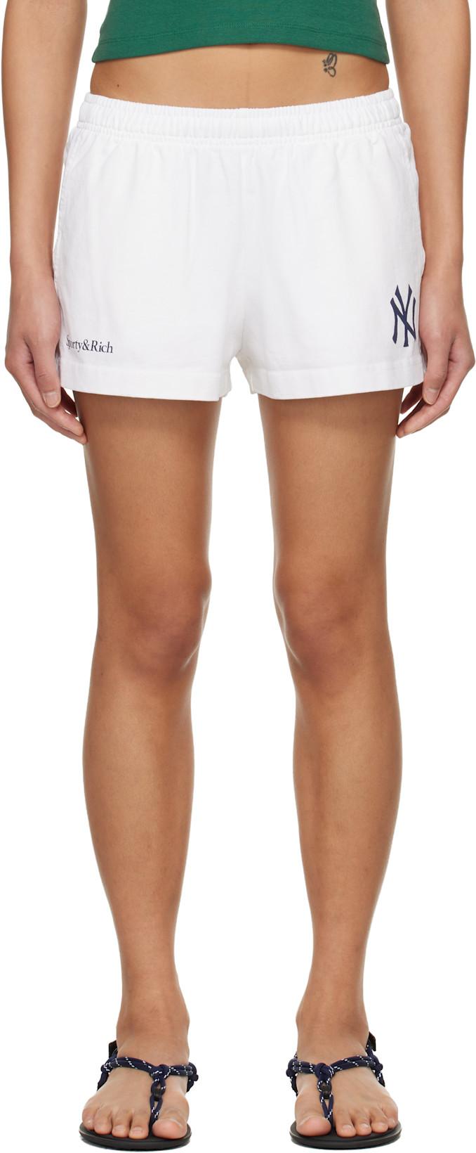 White Heritage Yankees Serif Disco Shorts by SPORTY&RICH