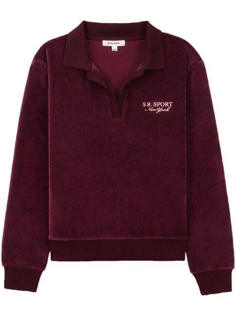embroidered-logo velour polo top by SPORTY&RICH