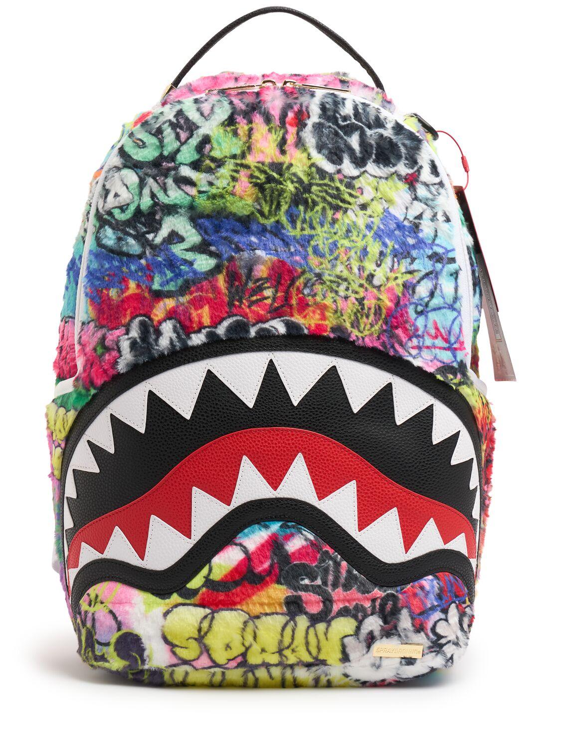 Graffiti Print Faux Fur Backpack by SPRAYGROUND