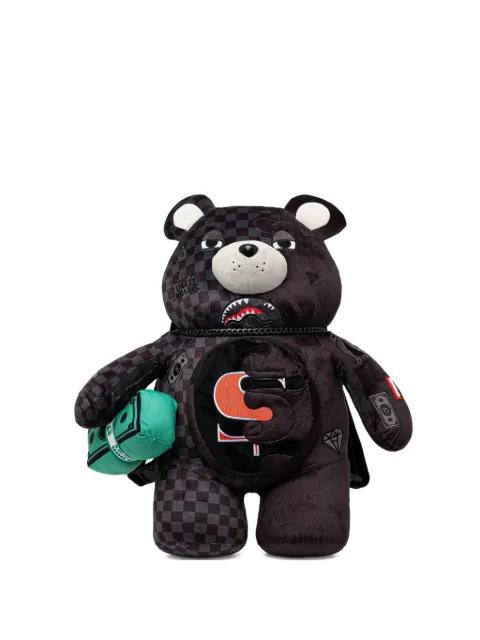 large Unfinished Shark Teddy Bear check-pattern backpack by SPRAYGROUND