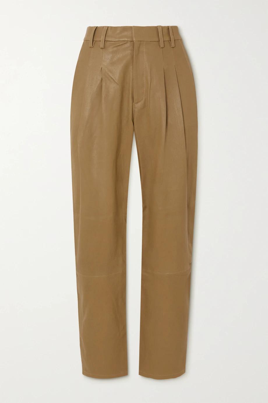 Pleated leather tapered pants by SPRWMN