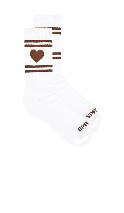 SPRWMN Heart Logo Crew Socks in White by SPRWMN