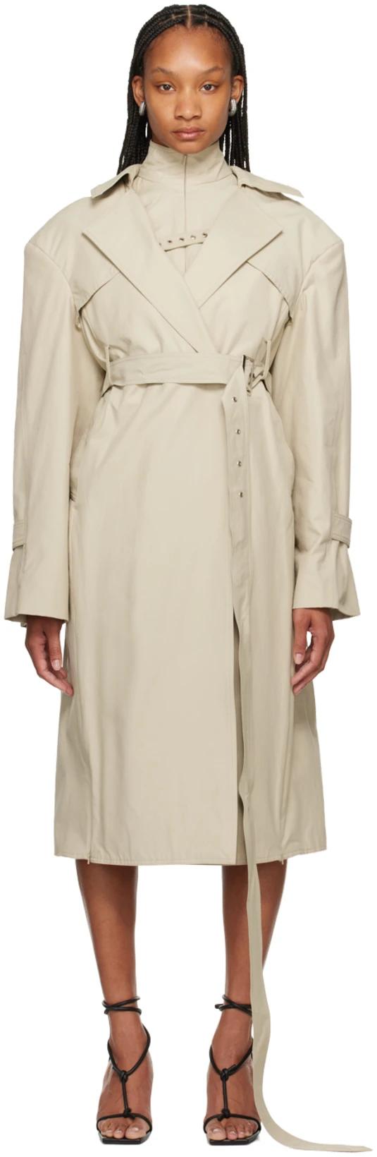 Beige Oren Trench Coat & Tank Top Set by SRVC STUDIO