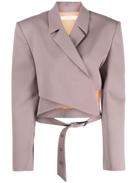 wrap-design cropped blazer by SSHEENA