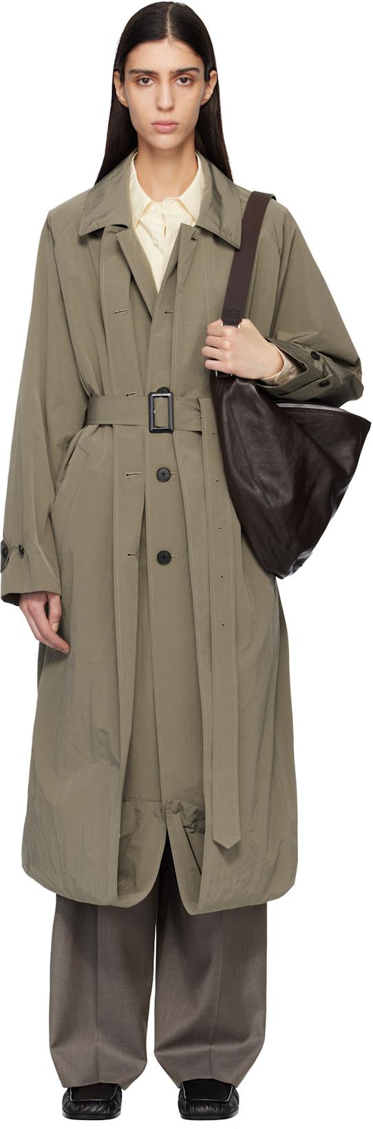 Beige Oversized Layered Combination Trench Coat by SSSTEIN