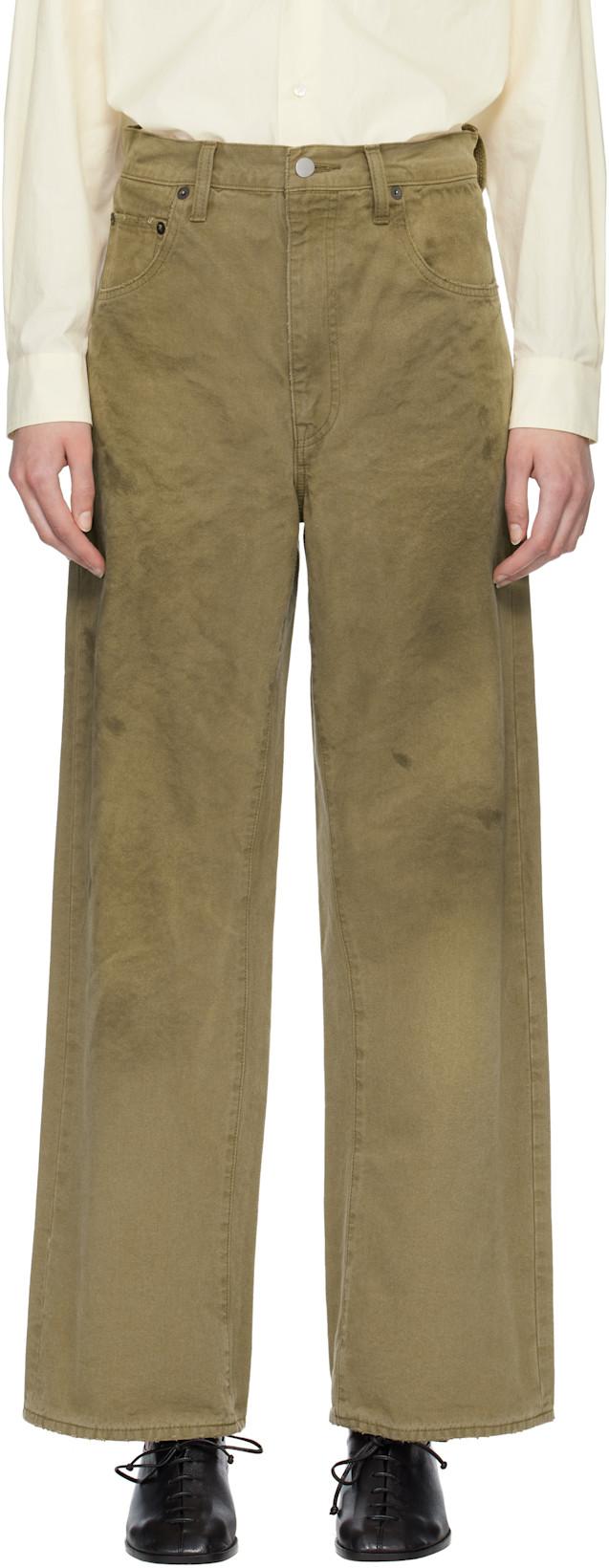 Beige Sulfur Dyed Oxford Vintage Wide Jeans by SSSTEIN