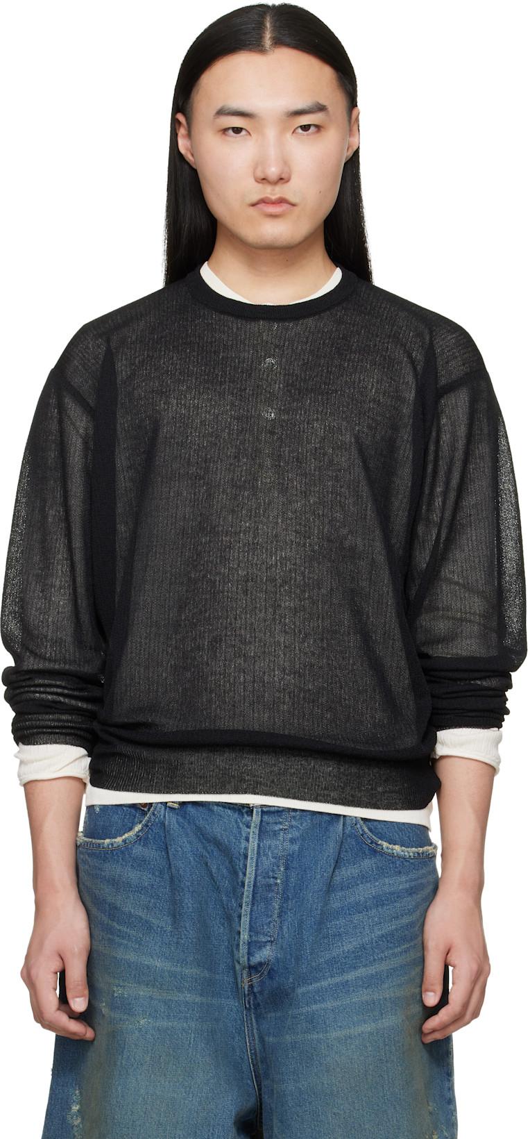 Black Knit Crew Neck LS Sweater by SSSTEIN