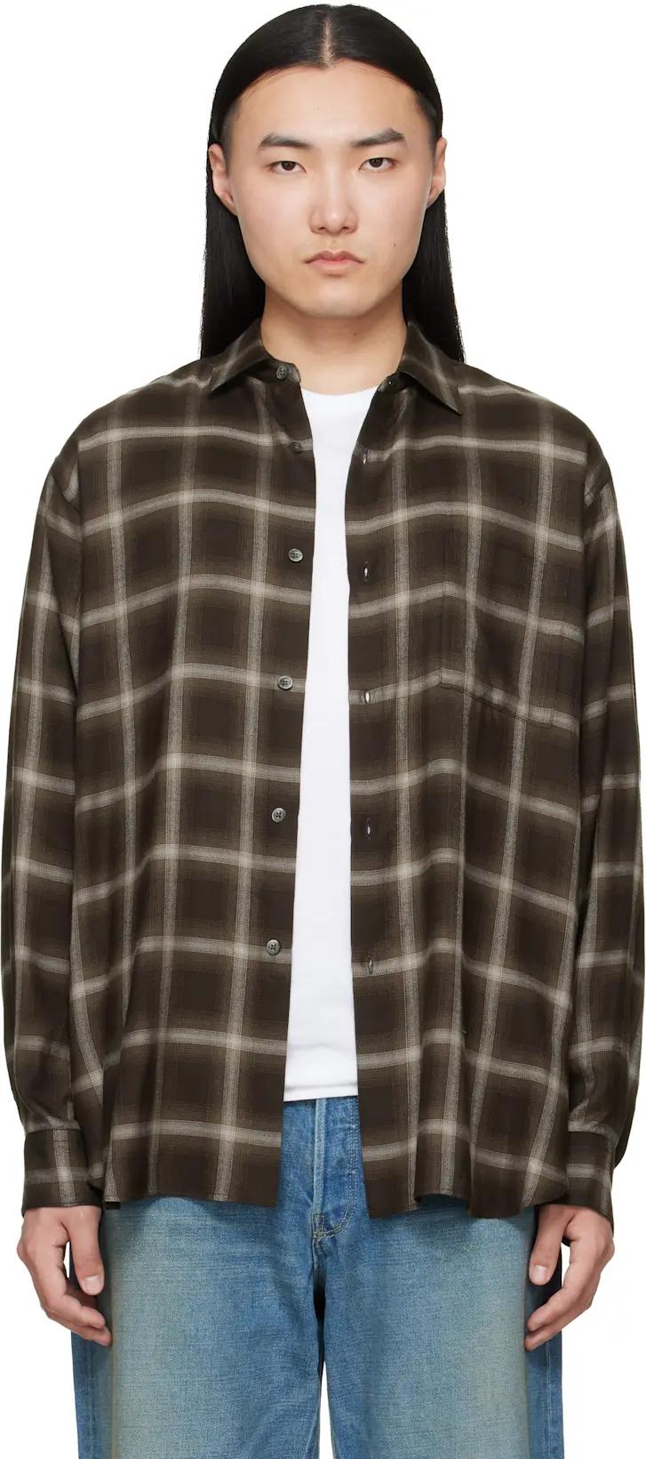 Brown Check Oversized LS Shirt by SSSTEIN