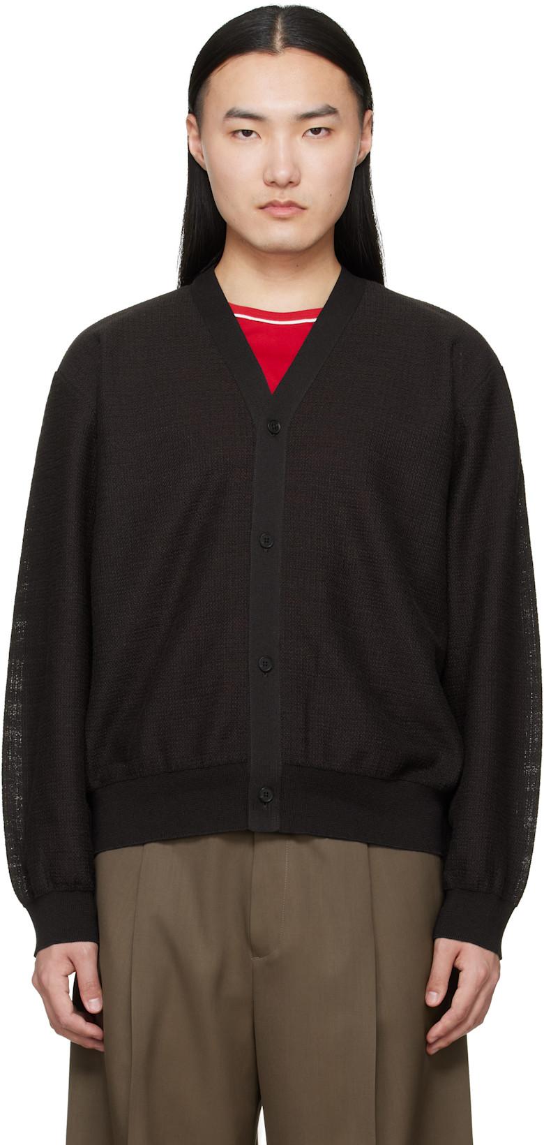 Brown Slub Cotton Knit Cardigan by SSSTEIN