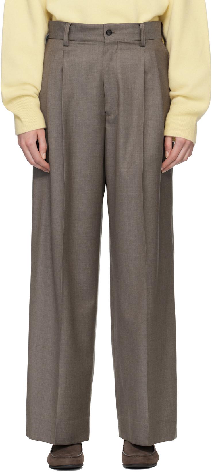 Gray Extra Fine Wool Long Wide Trousers by SSSTEIN