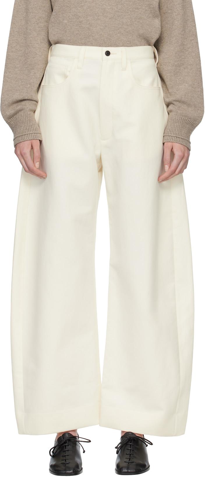 Off-White Double Weave Cotton Round Trousers by SSSTEIN