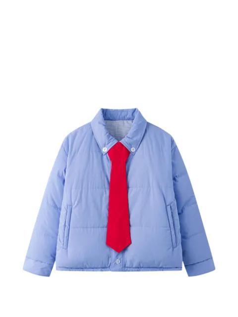 reversible pinstripe-pattern puffer jacket by SSSTUFFF