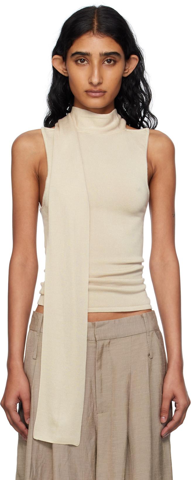 Beige Knit Scarf Top by ST. AGNI