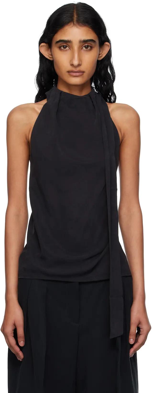 Black Bias Scarf Top by ST. AGNI