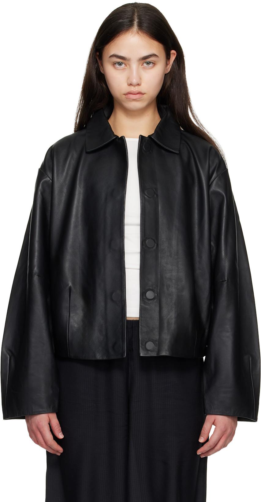 Black Cocoon Leather Jacket by ST. AGNI