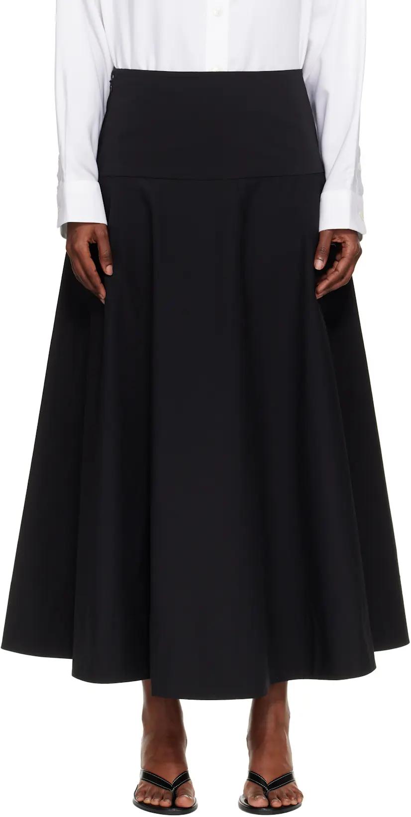 Black Cotton Circle Hem Maxi Skirt by ST. AGNI