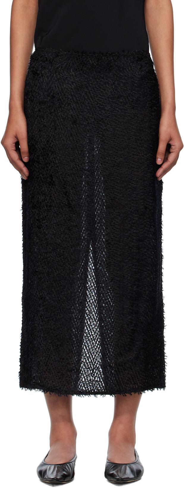 Black Feathered Silk Midi Skirt by ST. AGNI