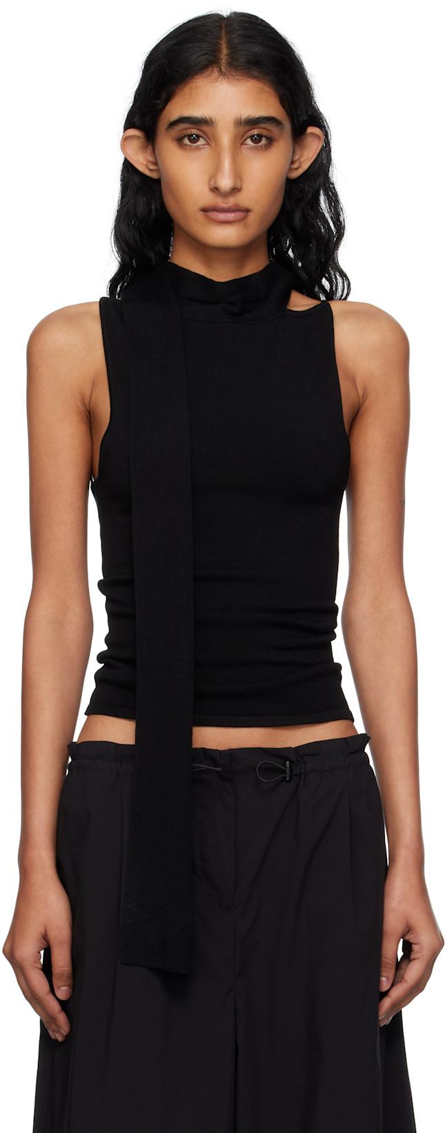 Black Knit Scarf Top by ST. AGNI