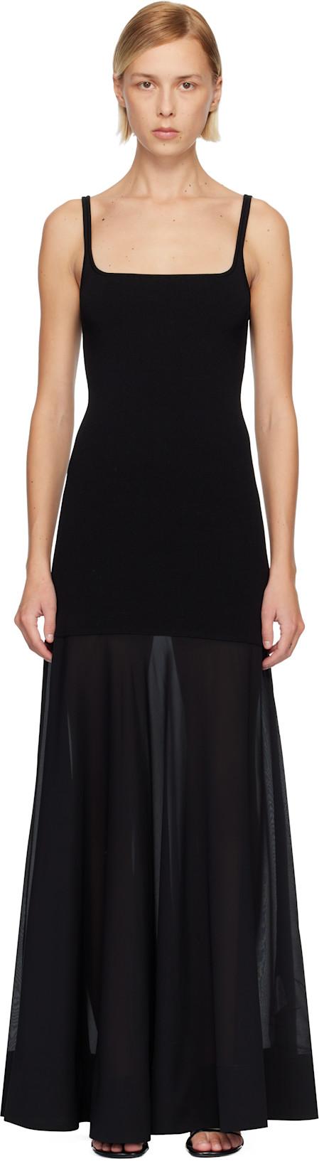 Black Sheer Silk Circle Hem Maxi Dress by ST. AGNI