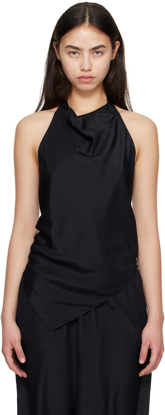 Black Silk Grid Halter Top by ST. AGNI