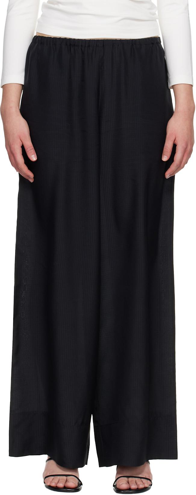 Black Silk Grid Relaxed Trousers by ST. AGNI