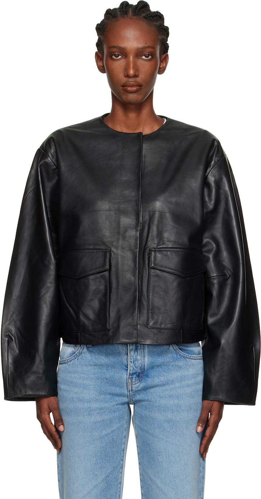 Black Utility Cocoon Leather Jacket by ST. AGNI