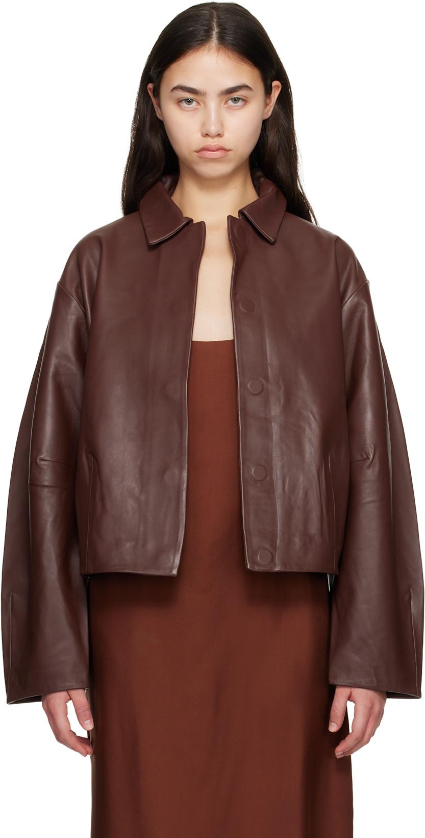 Brown Cocoon Leather Jacket by ST. AGNI