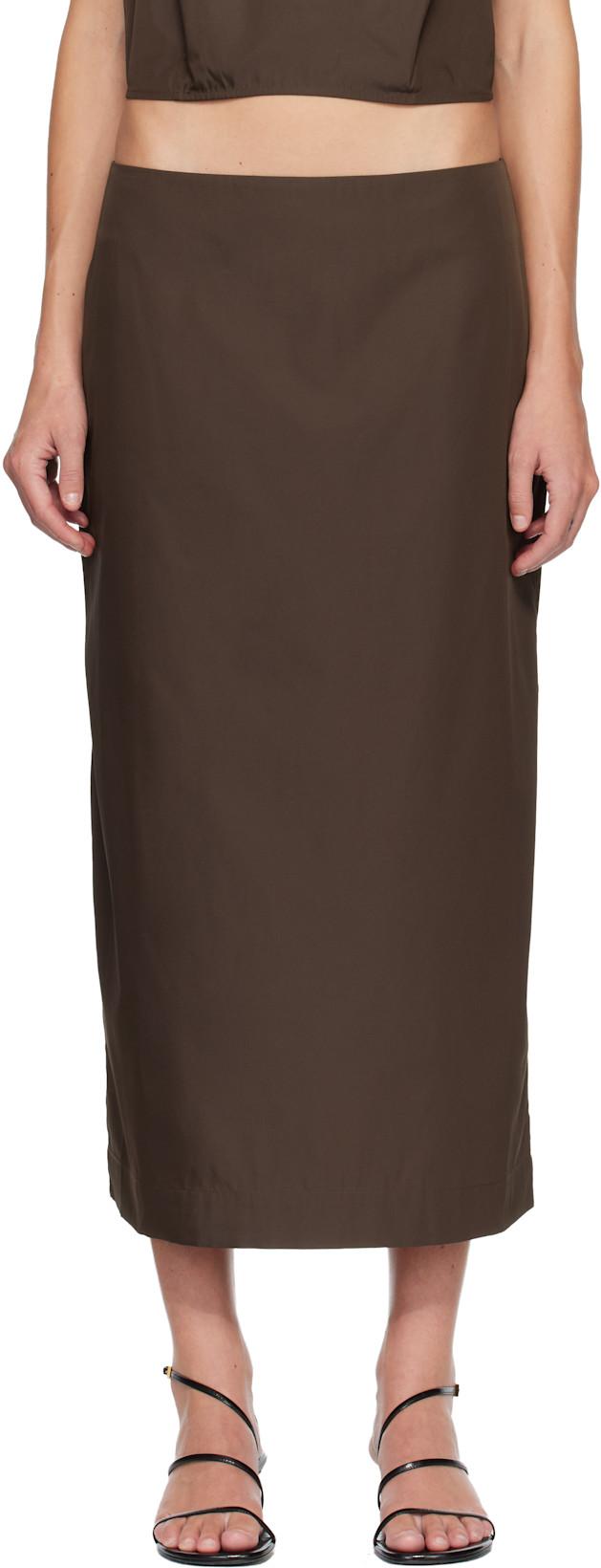 Brown Paper Taffeta Column Midi Skirt by ST. AGNI