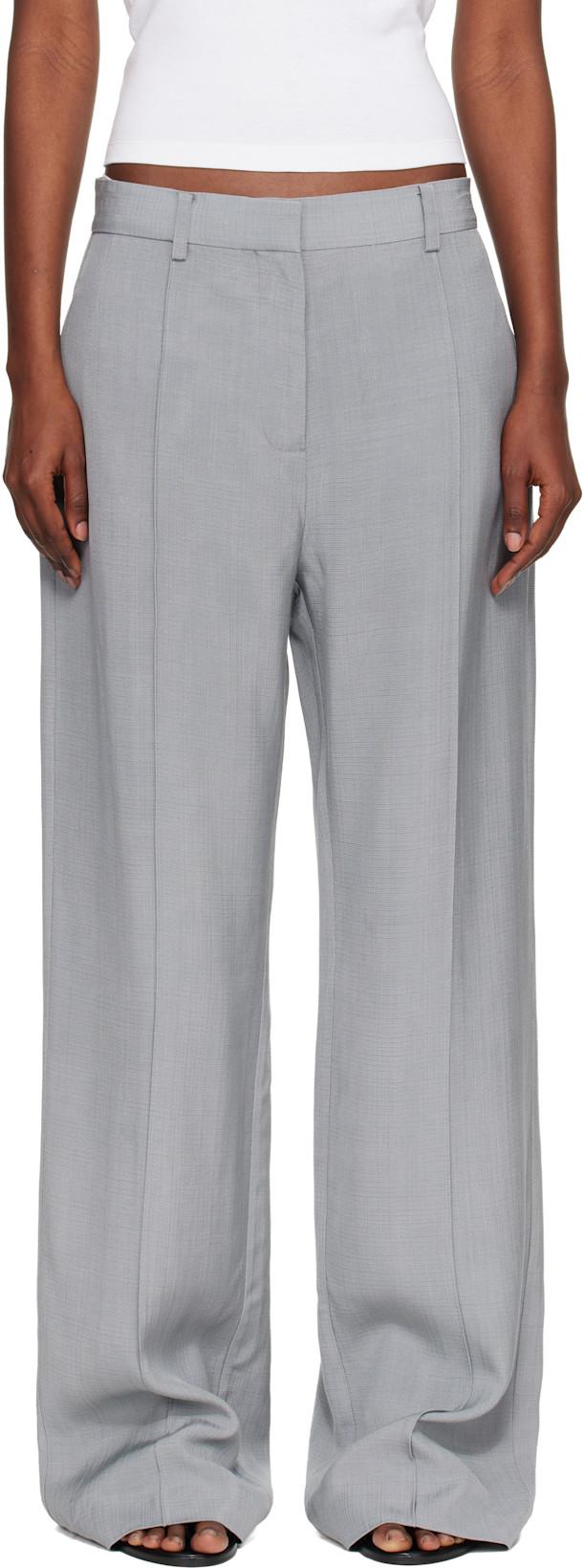 Gray Classic Pintuck Trousers by ST. AGNI